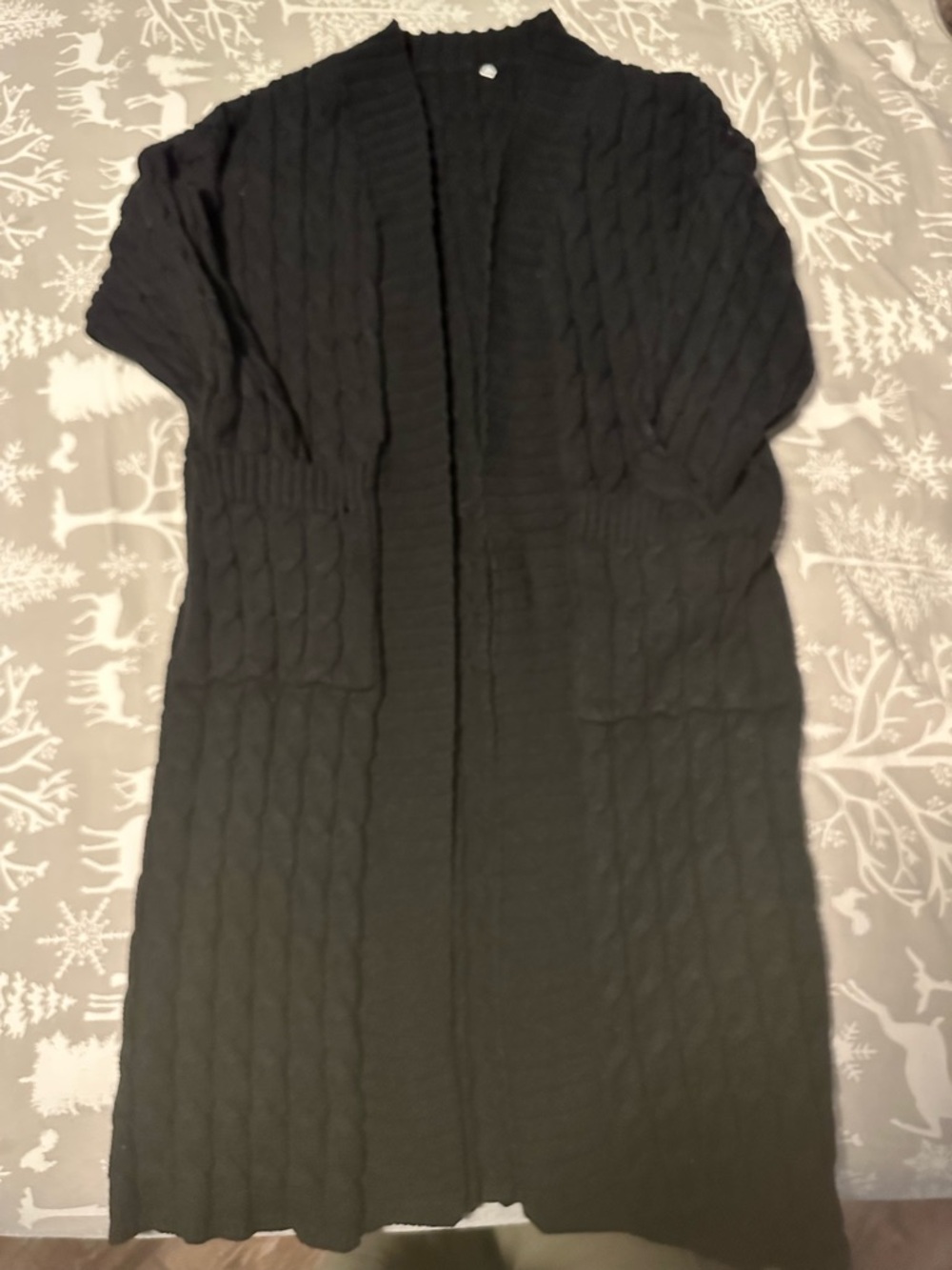 Dark Gray Cable-Knit Long Cardigan Sweater